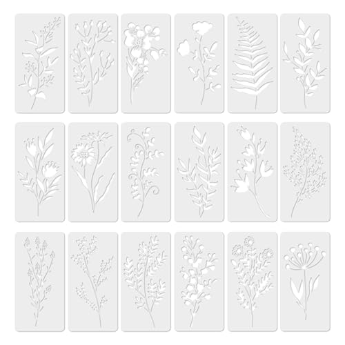 18 Pack Floral Stencils for Painting on Wood Reusable Flower Stencils for Crafts Wildflower Botanical Templates for Furniture Wall Canvas & DIY Home Decor