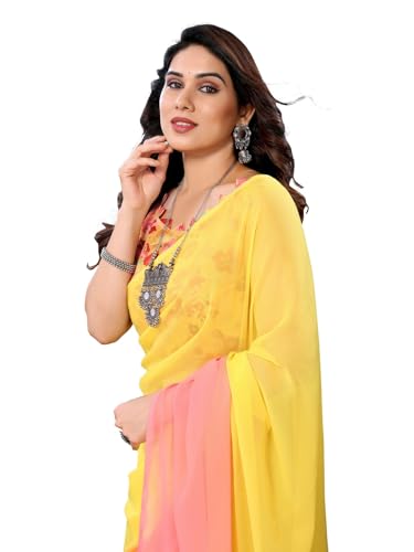 Image of RAJESHWAR FASHION WITH RF Ombre Plain Georgette Sarees For Women /College Girls Farewell With Digital Print Blouse