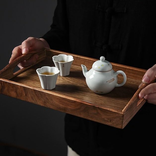 Bandejas Servir Comida Bandeja de té China Nogal Negro, Bandeja Rectangular Madera Maciza for el hogar, Taza Mesa Cama