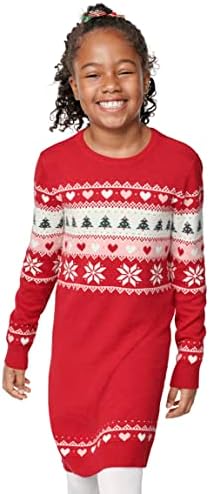 The Children's Place girls Long Sleeve Fashion Casual Dress, Red Holiday Fair Isle, X-Small US