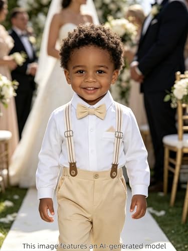 Image of A&J DESIGN Baby Boys Suits Infant Gentleman Formal Wedding Suspenders Outfit with Bowtie