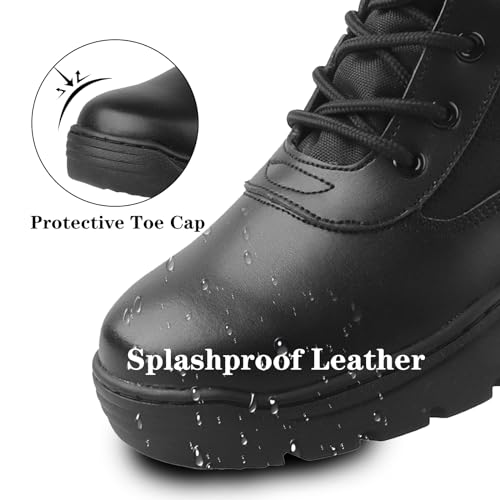 Ludey BDE-A006-BLACK-43 Military Boots Side Zipper Tactical Boots For Men Combat Army Boots Anti-Slip Police Boots Durable Security Boots Comfortable Duty Boots Desert Boots Black 9Us thumb #1