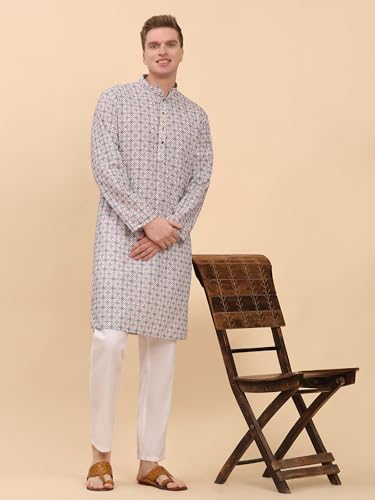 Men's Cotton Regular Fit Sequence Printed Work Kurta | Traditional Indian Festive Kurta (A-121)3