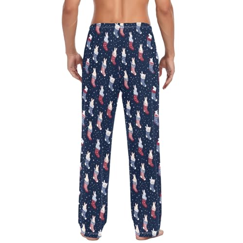 Mens Cotton Pajama Pants Sleep Lounge Pj Bottoms Sleepwear with Pockets Drawstring S Bunny Socks Stars3