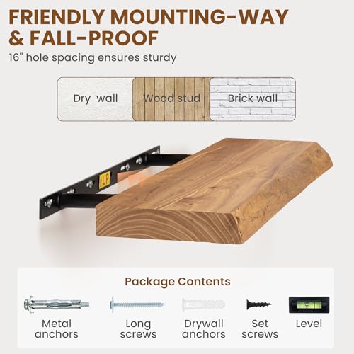 Image of Fun Memories 16 inch Wall Mounted Floating Shelves, Natural Elm Wood, 2 Pack