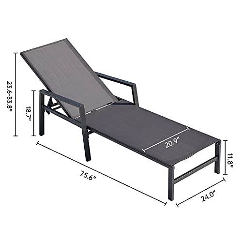 Varvind Outdoor Patio Lounge Chair 2 Set,Chaise Lounge Chairs With Headrest,Outdoor Patio Furniture Sets,4 Adjustable Backrest Positions Lounge Chairs For Beach,Balcony,Poolside,Yard(Grey) #TOP2