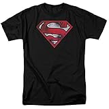 Popfunk Superman Distressed Logo S Shield Black T Shirt & Stickers (Large)