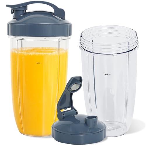 Poweka Piezas de Repuesto Compatible con Nutribullet 600W / 900W, 2 Vasos de 32oz con Tapa Abatible Compatible con Nutribullet Licuadora de Alta Velocidad