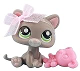Collectable lps Pet Shop, lps Mini Kitten Cat 1607, Gray Body Green Eyes Cat with lps Accessories Bear Bow Kids Gift