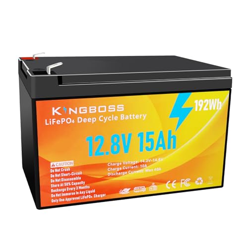 12V 15Ah LiFePO4 Lithium Battery LiFePO4 Battery Built-in BMS 4000+ Deep Cycles Lithium Iron Phosphate Batterys Waterproof for Solar Lighting Power Wheels Fish Finder Camping Home Alarm
