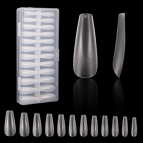 240PCS Long Coffin Nail Tips, No File Nail Tips, Clear Matte Coffin Full Cover Nail, Soft Gel Full Cover Nail Tips for Soak Off Nail Extensions kit, 10 Sizes Cover