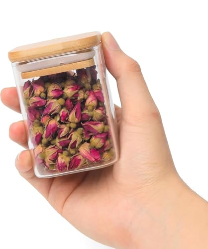 Image of Glass Storage square Containers with Lids Glass Jars with Lids,230 ml Clear Food Canister, Pantry jar set of 12(12, SQUARE BAMBOO LID GLASS JAR 230 ml-)