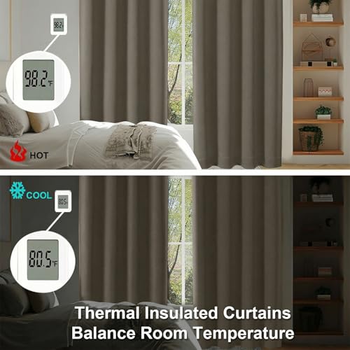 Image of Simplebrand Blackout Extra 10ft Curtains for Patio 120 Inches Long 2 Panels Set, Solid Thermal Insulated Energy Saving Rod Pocket Window Treatment Curtains Blackout Drapes, 50 inch Wx120 L, Latte