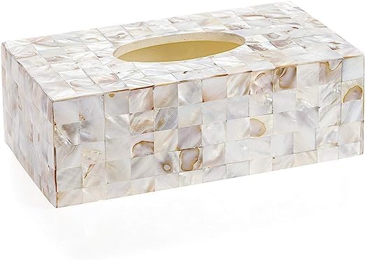 Handmade Tissue Box Cover Holder | Mother of Pearl Inlay Wooden Tissue Paper Box Napkin Dispenser Organizer for Kitchen, Bathroom and Office (Rectangular)