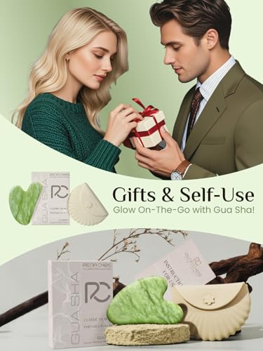 Image of Rena Chris Gua Sha Facial Tools, Jade Guasha Tool for Acupuncture, Manual Massage Tool for Jawline Sculpting and Puffiness Reducing, Gua Sha Facial Massage Tool with Silicone Case (Lime Green)