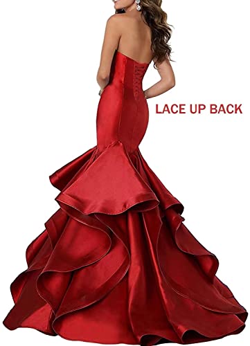 Womens Mermaid Prom Dress Sweetheart Long Satin Evening Gown with Ruffles2