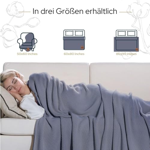 Dalisa 100% Bio-Baumwolldecke aus türkischer Baumwolle-GOTS-Zertifiziert, dick, gemütlich und klobig-perfekt für Couch, Bett und Heimdekoration - Boho Vintage Knit Alina (Blau, 150x200 cm)
