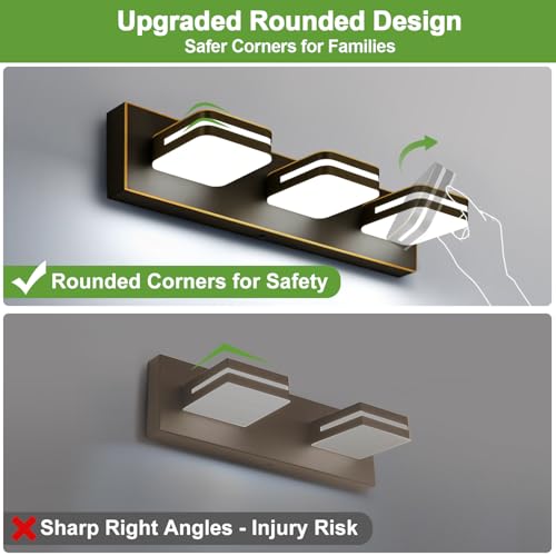 Image of Torondo 360 Rotate LED Bathroom Vanity Light Fixtures, Acrylic Vanity Lights for Bathroom, Modern Wall Lighting Fixtures Over Mirror Living, Oil Rubbed Bronze, Natural White, 3-Light, 17-Inch