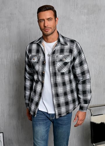 Men's Sherpa Lined Cotton Flannel Shirt Jacket Button Down Long Sleeve Fleece Jacket for Men3