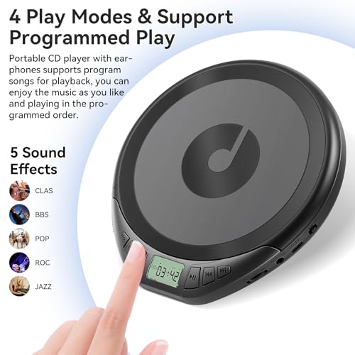 Image of Portable CD Player for Car: Kegaudio with Earphones Anti-Skip LCD Display Personal Disman Disc Player for Car & Sports Supports MP3 WMA PROG & Memory Function
