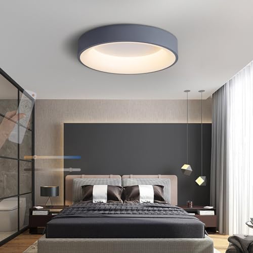 Plafonnier LED dimmable rond gris de 36cm avec télécommande pour salon