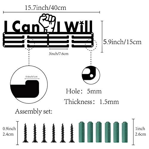CREATCABIN I Can I Will Medaille Houder Medailles Display Stand Muur Mount Hanger Decor Rvs Opknoping Home Badge Opslag Thuis Badge Opslag voor Running Marathon Voetbal Gymnastiek Meer dan 60 medailles - Image 4