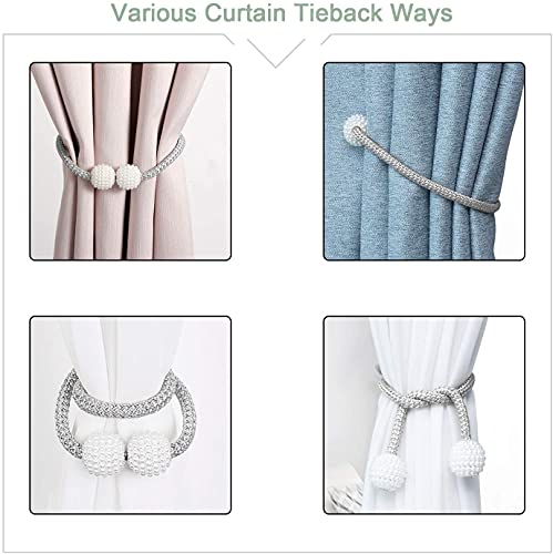 Image of Home Cloud Magnetic Curtain Tiebacks Convenient Drape Tie Backs - Pearl Decorative Rope Holdback Holder for Window Drapries Color Multi (1pair 2 pcs) (Grey)