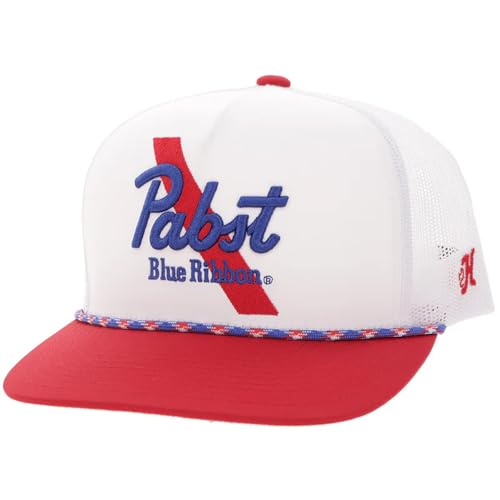 Image of HOOEY Officially Licensed Pabst Blue Ribbon One Size Fits All Adjustable Snapback Hat for Men and Women Mesh Back Trucker Hat