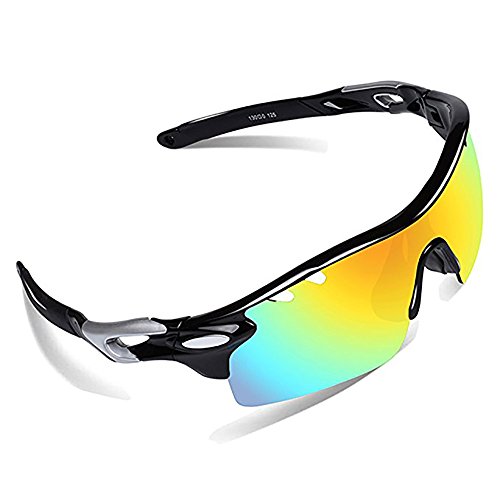 Solex Gafas de sol polarizadas con 3 lentes para ciclismo, béisbol, correr, pesca, conducción (negro)