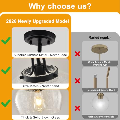 Image of Modern Pendant Lights Kitchen Island, Matte Black Pendant Light Fixtures with 10 inch Hand Blown Crack Glass Shade, Industrial Hanging Pendant Lights Fixture for Kitchen Island Dining Room Entryway