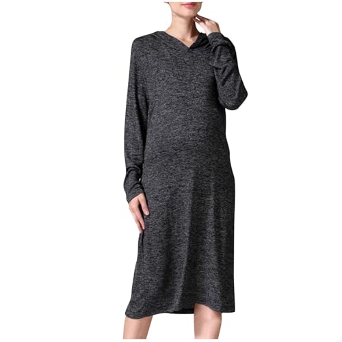 Vestido de Lactancia de Maternidad Mujeres Manga Larga con Capucha Embarazadas Ropa Fruncida para Embarazadas Moda Casual Color sólido Primavera Verano Vestido Largo premamá Vestidos