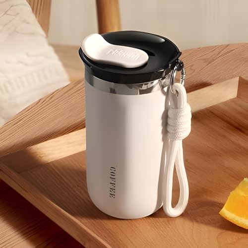Image of Roslen Insulated Coffee Cup with Leak Proof Lid, Double Walled Travel Mug Vacuum Insulation Stainless Steel with Leakproof Lid Reusable Cup for Coffee, Tea, Beer for Hot and Cold
