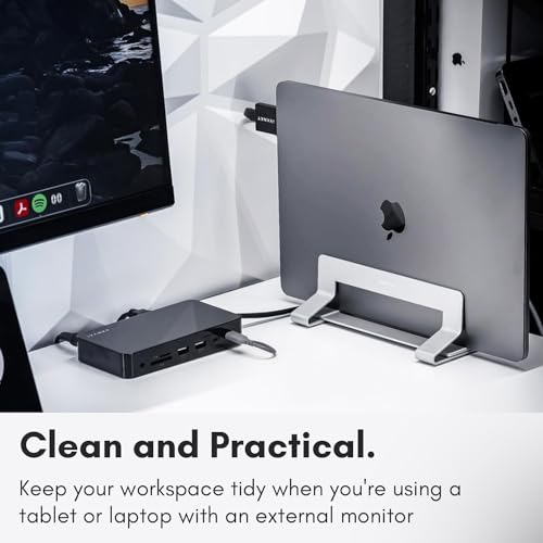 Macally Vertical Laptop Stand for Desk | MacBook Stand (Pro/Air) Save Space and Improve Airflow with Closed Adjustable Dock