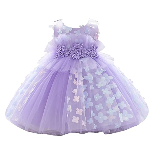 Vestido de princesa con lentejuelas para niñas, sin mangas, multicapa, falda larga, cintura, morado, 4-5 años