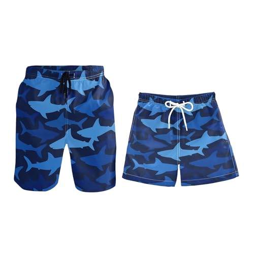 Matching Swim Trunks for Dad and Son Blue Navy Shark Father Son Matching Swim Trunks Family Board Shorts