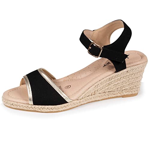 Les tendances en matière de chaussures pour l'été 2023 : les modèles incontournables à prix réduits chaussure Isotoner Espadrilles Femme à Talon 6 cm, très Confortables et liseré doré