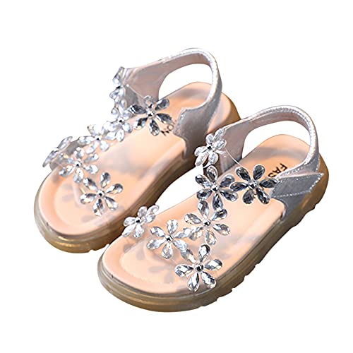 Kids Sandals Girls Summer Girls Toddler Children Flower Soft-Soled Crystal Baby Shoes Sandals Girl's shoes (Silver, 10 Little Kids)4