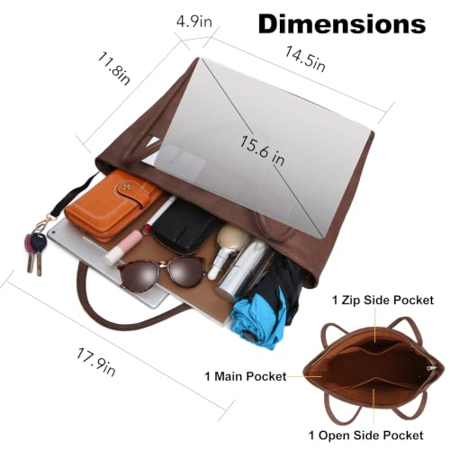 Image of Large Tote Bag for Women Work with Zipper 16L Vegan Leather Ladies Travel Purses and Handbags