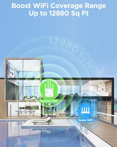 Image of Dual Band WiFi Extender (5.0G&2.4G) - 12880 Sq.Ft Coverage, 105 Devices Supported, 1-Tap Setup, Ethernet Port & Faster Speed Booster