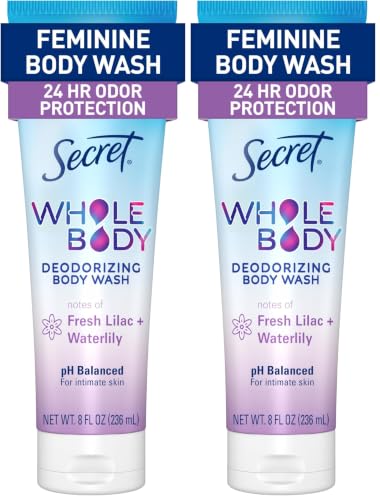 Image of Secret Feminine Wash, 24 HR Deodorizing Feminine Body Wash for Women, Removes 6x Causes of Odor, PH Balanced, Safe to Use Everywhere, Lilac & Waterlily Scent, 8.0 Fl Oz (Pack of 2)