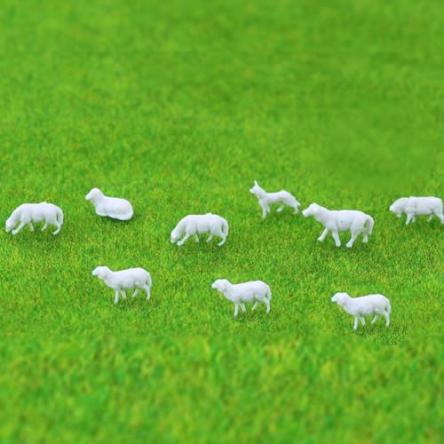 Drhomeam - 18Pcs Model Knickknack White Sheep, Model Railway 1:87 Ho Scale Painted Farm Sheep Animals Model 6 Styles