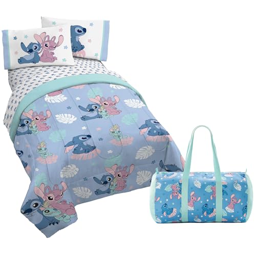 Jay Franco Disney Lilo and Stitch Twin Size Comforter Set - 4 Piece Bedding Includes Sheet Set, Pillow Covers & Bonus Duffle Bag - Super Soft Kids Bedding