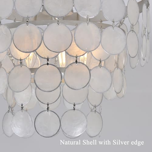 Topaluce Modern Capiz Shell Chandelier Boho Coastal Silver Flush Mount Ceiling Light Fixture for Kids Bedroom,Dressing Room,Entryway,Kitchen Dining Room - Image 5