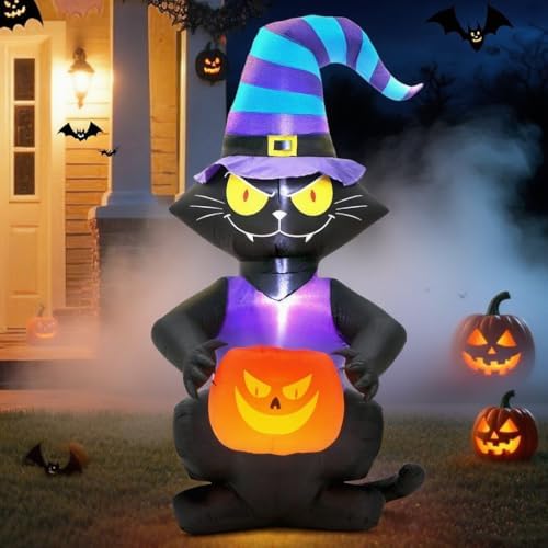 Toiyjofe Decoração inflável para gatos de Halloween de 1,8 m - Li...