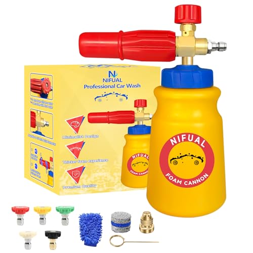 YETIANICAL NIFUAL Foam Cannon,Snow Foam Lance,Thicker Foam Technology with 1/4 Inch Quick Connector, 5 Pressure Washer Nozzle Tips,for Pressure Washers,Additional Orifice Nozzle 1.1mm,1 Liter