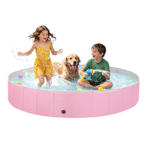 Image of Jecoo Dog Pool for Large Dogs Kiddie Pool Hard Plastic Foldable Dog Bathing Tub Portable Outside Kids Swimming for Pets and Dogs Outdoor Backyard