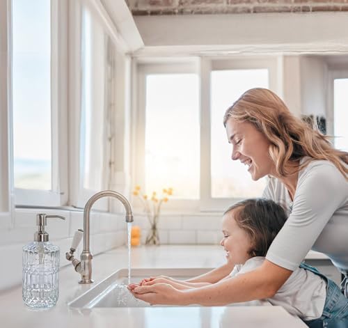 Image of JASAI 18 Oz Embossed Clear Glass Soap Dispenser with Rust Proof Pump | Refillable Dish soap Dispenser for Kitchen, Premium Bathroom Soap Dispenser for Hand soap, Lotion (Clear)