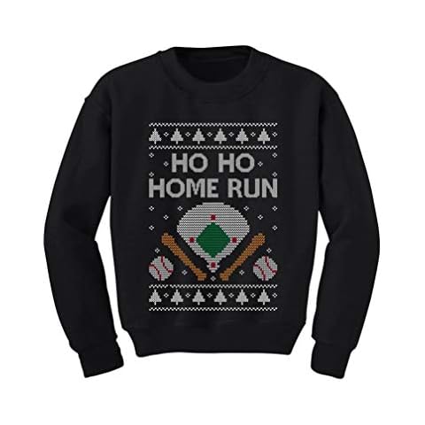 Tstars Ho Ho Home Run Baseball Christmas Sweater Style Sweatshirt Holiday Ugly Xmas Sweatshirts for Youth Kids Medium Black Cover