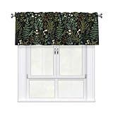 Evlaschin Black Botanical Window Treatment Valances 54'x18' Plant Fern Leaf Kitchen Valance Boho Sage Green Decorative Curtain Valance with Rod Pocket 1 Pack for Bedroom Dining Room Bathroom