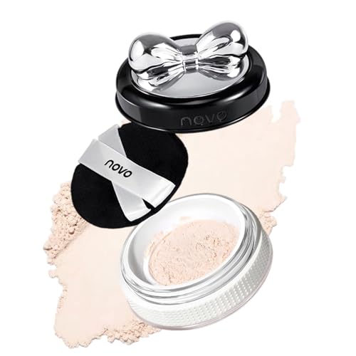 NovoUnow ルーズパウダー 3色展開 可愛リボンデザイン い メイクアップ オイルコントロール 防水防汗 鏡付き マット仕上げ 携帯便利02#裸のライススキン